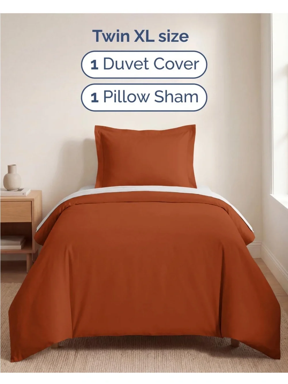 NEW Duvet Cover Twin/Twin XL - 2 Piece Set, College Dorm Room Ready, Terracotta